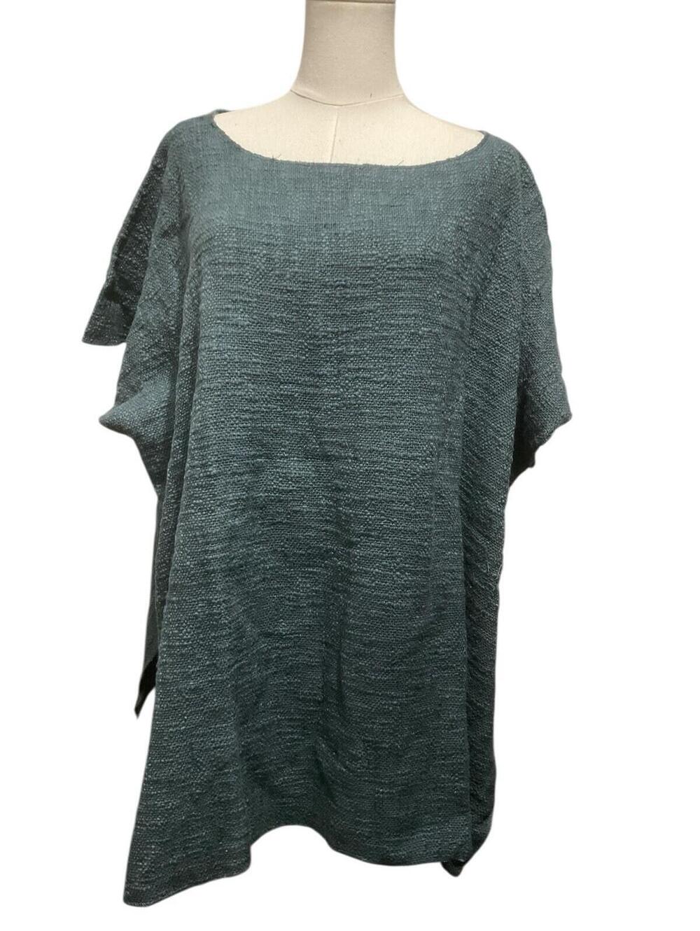 NWT Rhea Woven Jute Kaftan Top Dark Grey OS Boho Oversized Textured Tunic A23 - Picture 2 of 5